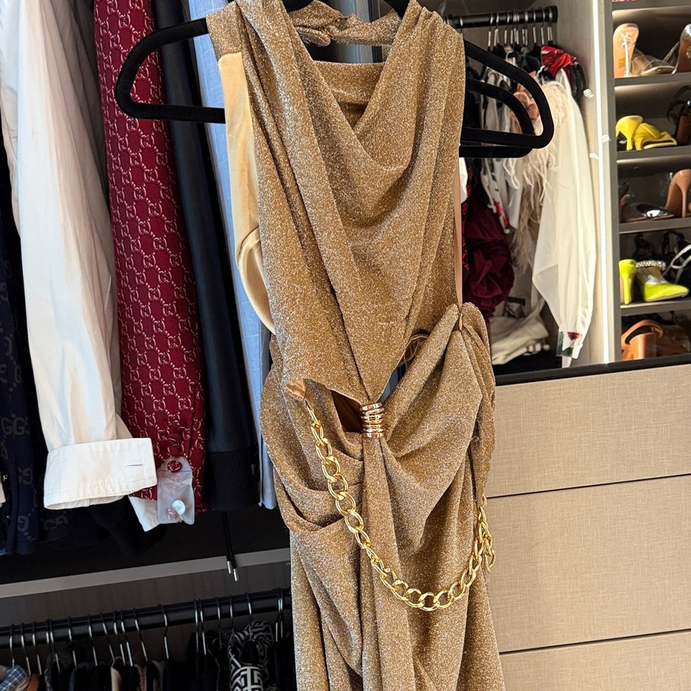 Glamorous Gold Chain-Accent Backless Dress - Picture 4 of 7